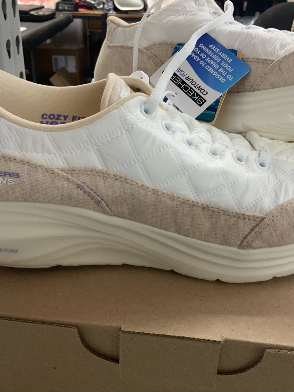 Skechers Women’s Quilted Cream & Tan Slip-In Comfort Sneakers - Picture 4 of 5